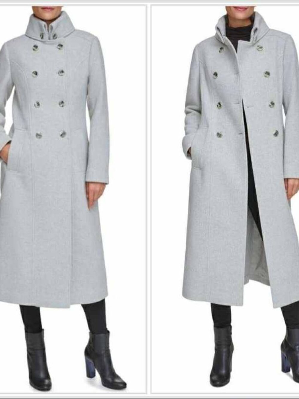 Guess Funnel Collar Double Breast Wool Blend Coat, Heather Grey 52% wool, SZ XXL